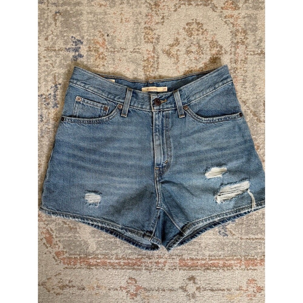 Levi's Premium 80s Mom Shorts Distressed Light Wash Denim Women's 27 High Rise